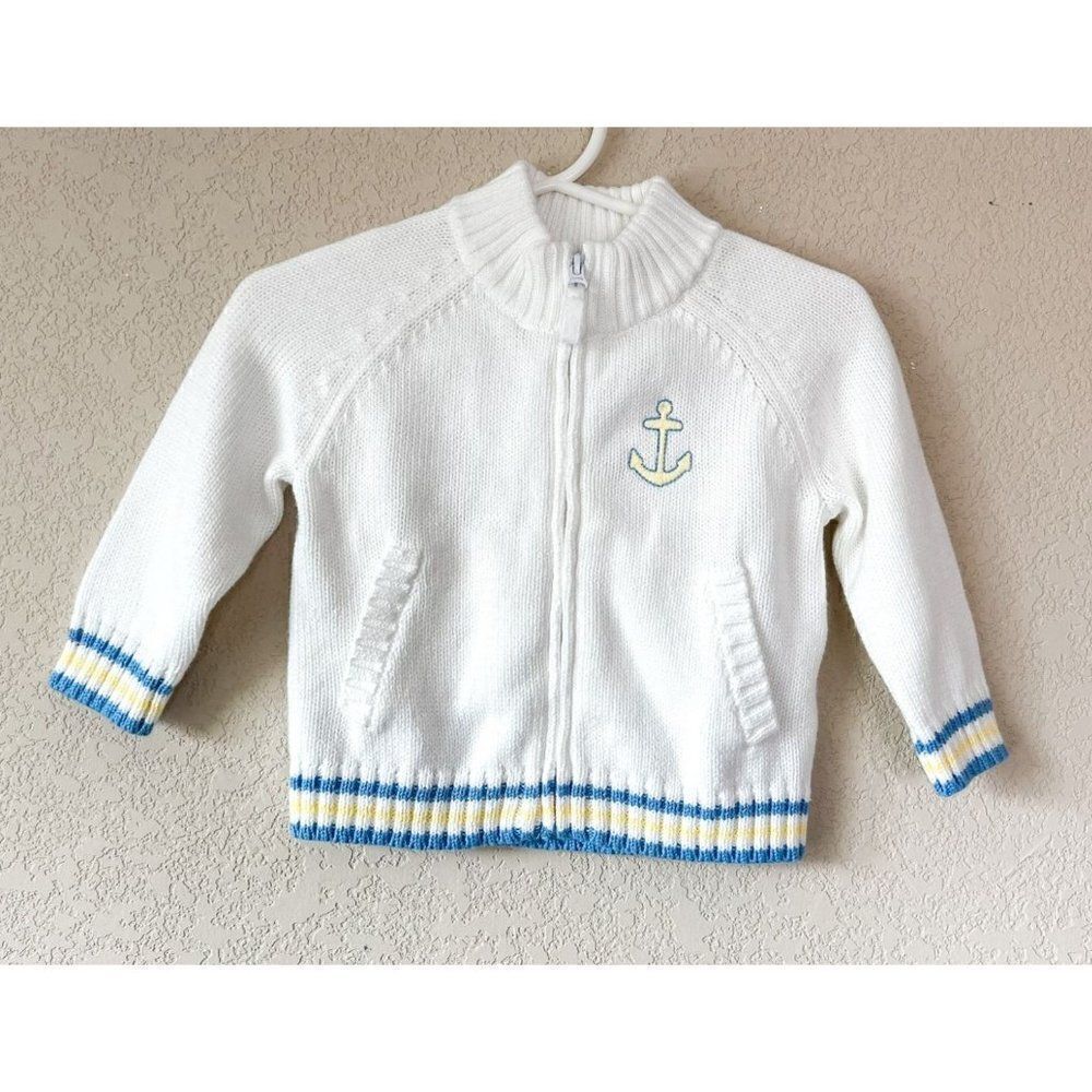 Janie & Jack Nautical Anchor Zip Front Sweater Jacket Size 6-12M